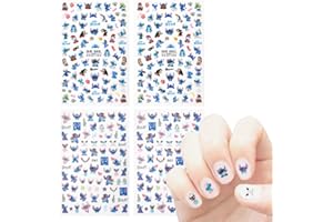 Pegatinas para Uñas 4 Hojas,Nail Art Sticker,Etiquetas Engomadas, 3D Autoadhesivo Pegatinas para Uñas,Etiqueta de Uñas para N