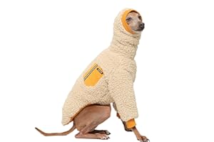 D Doggy Star Italian Greyhound Clothes Sherpa Fleece Snood Winter T Shirt Ear Cover Warm Outfit for Dogs (M,Mustard Pocket T)