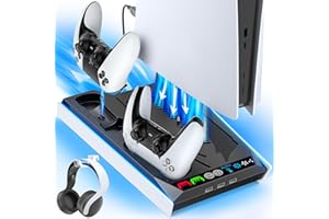 TOKLUCK Support de refroidissement PS5/Slim/Pro avec ventilateur automatique 3 vitesses - Station de refroidissement P5 5 avec chargeur de contrôleur