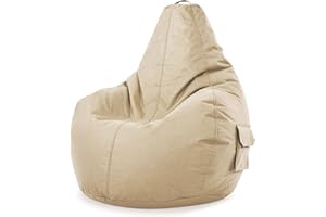 Green Bean© Poltrona a Sacco con Schienale 80x70x90cm - Sedia Gaming 230 Litri di Imbottitura Accogliente, Morbida, e Lavabile - Cuscino Pavimento Pouf Sgabello Poltrona da Gioco Relax Beige