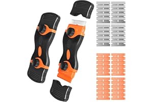 AXROAD MALL Lot de 2 grattoirs à verre à double tranchant en plastique avec 40 lames de rechange pour enlever les étiquettes, décalcomanies, sous-plancher, peinture sur verre,autocollants (double face)