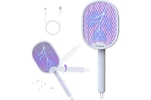 PALONE Electric Fly Swatter, 4000V Foldable Fly Zapper Killer with Rechargeable Battery, 3 Layers Mesh with USB-C, Mosquito Killer Flying Insects Control for Living room, Garden, Kitchen