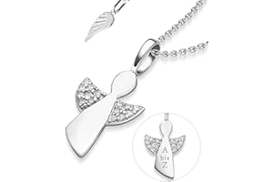 Amoonic Schutzengel Kette Silber 925 Mädchen mit Gravur | Engel-Anhänger Halskette | Kinder-Schmuck Erst-Kommunion Tauf-Geschenk Konfirmation Firmung Geburt Taufe | Silberkette Kinderkette Taufkette