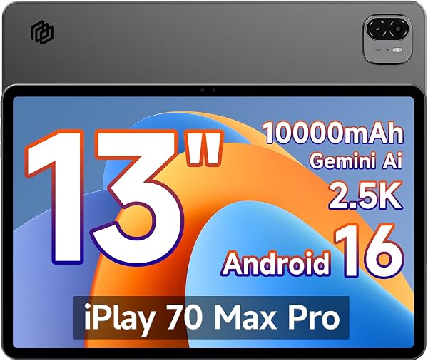 ALLDOCUBE iPlay 70 Max Pro Android 16 AI Tablet 13", 1600x2560, Dual SIM 4G LTE, Unisoc T7300, 16GB RAM+128GB ROM, 10000mAh Akku, WiFi 6, BT 5.4, Widevine L1, GPS, 4 Lautsprecher, Gesichtserkennung - 1