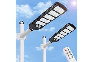 Aigostar- 2Uds 300W Farola solar LED exterior con sensor de movimiento, mando a distancia, 3000LM luz blanca. Foco solar LED potentes con temporizador, impermeable protección IP65. No incluye soporte