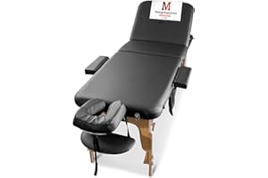 MASSUNDA lettino da massaggio all-inclusive, pieghevole e regolabile in altezza - lettino da massaggio mobile in legno massello incl. Rivestimento in spugna, braccioli e schienale (Nero)