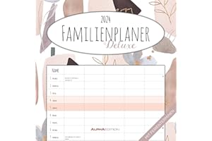 ‎ALPHA EDITION Familienplaner Deluxe 2024 - Broschürenkalender 30x30 cm (30x60 geöffnet) - Kalender mit Platz für Notizen - 5 Spalten - Bildkalender - Wandkalender