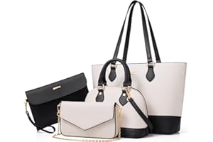 Bagsure Handtasche Damen Schultertasche Handtaschen Tragetasche Damen 4-teiliges Set für Büro Schule Einkauf Reise Geschenk (Schwarze/weiß)