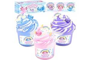 AXCOIUP 3 Pack Axolotl Slime Kit, Pink, Blue, Purple, Dual Colors Butter Slime with Axolotl Charms, Party Favors for Girls and Boys Ages 8-12, Soft & Non-Sticky, Birthday Gift, Goodie Bag Stuffers