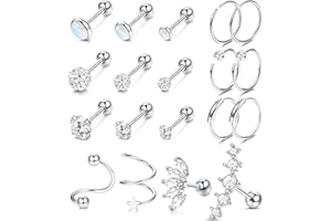 MILACOLATO 19 Piezas Piercing Oreja Cartilago Tragus Helix Mujer,Piercing Acero Inoxidable Cartílago Oreja Piercing Pendientes De Aro para Mujeres Labret Daith Acero Pendientes Daith