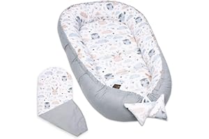 PALULLI Babynest, multifunktionales Kuschelnest mit Weiches zusätzlicher Matratze, Kokon, Nestchen, Babybett, Reisebett für Neugeborene, 100% Baumwolle Oeko-TEX, HERGESTELLT IN DER EU (Gefieder II)