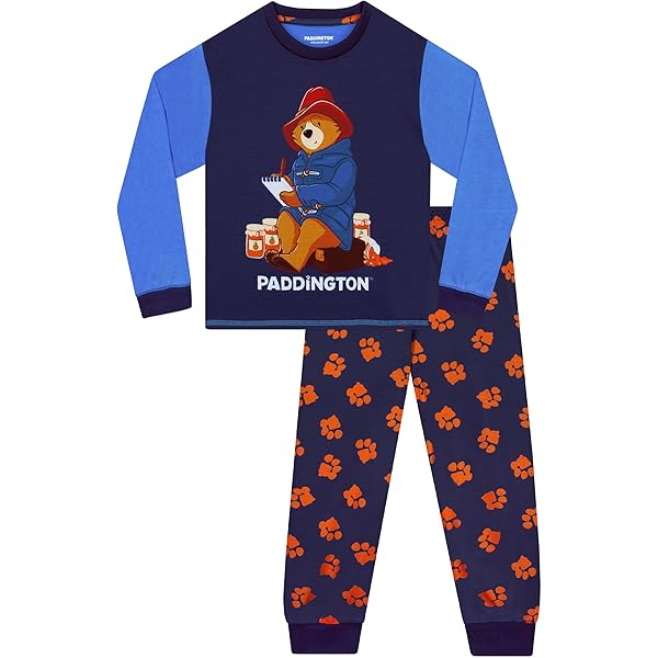 Pyjama Paddington Bear de luxe pour enfants avec bas pleine longueur avec t-shirt à manches longues pour garçons et filles, ensemble cadeau unisexe