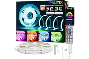 PAUTIX WIFI RGB COB LED Tira 10M,Multicolor Inteligente Regulable LED Strip light 24V,Funciona con Alexa/Google Assistant/Tuya que Cambia de Color,para Dormitorio,Decoración de Fiesta DIY