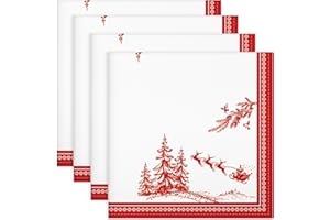 Arquiel Tovaglioli Natale Set Di 4, Tovaglioli Cedro Natale Rosso Di Stoffa 100% Cotone Riutilizzabili Morbido Tovaglioli Da Tavola Perfetto Per Feste,Festival, Ristoranti(45 cm x 45 cm)