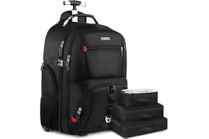 ZOMFELT Backpack with Wheels, 18.4 Inch Rolling Backpack for Men Women, Waterproof Rucksack on Wheels with 3 Packing Cubes, Laptop Roller Cases for Business Work College School, Black