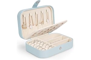 AOVNEA Boite à Bijoux, Petite Boites a Bijoux Voyage & Rangement Bijoux en Cuir PU, Organisateur Bijoux Portable Boite a Bijoux Femme Fille Pour Bagues Boucles d'oreilles Colliers Bracelets, Bleu