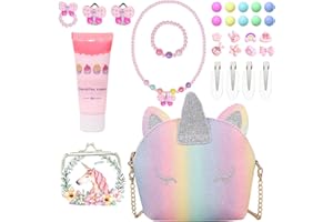 HIRSRIAN Unicorn Purse Gifts for Girls, Kids Jewellery Sets for girls Unicorn Crossbody Bags with Necklace Bracelet Ring Earrings Princess Role Play Pretend Play Accessories Unicorn Gifts Toy for Girl