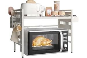 NETEL Allungabile Mensola Microonde/Ripiano Microonde/Scaffale Cucina/Mobile per Microonde/Supporto per Forno a Microonde Organizer per Cucina Salvaspazio con Portaspezie,Porta utensili e Ganci,Bianco