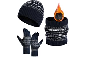JFAN Set Cappello Sciarpa e Guanti Touch Screen in Maglia Uomo Donna Berretto Beanie in Pile con Sciarpa Guanti 3 Pezzi Termici Inverno