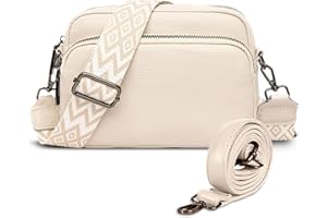 Paquesta Leder UmhäNgetasche Damen Schwarz Crossbody Bag Breiter Gurt Klein UmhäNgetasche mit 2 Breitem Schultergurt Crossbag Shoulder Women Damen-Schultertaschen Crossover