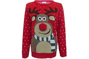 GIRLZWALK FashionClothing Childrens Girls Kids Boys Rudolph Pom Pom Novelty Christmas Xmas Jumper