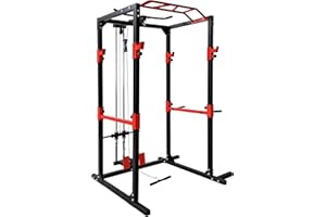 BodyTrain Heavy Duty Professional Adjustable Power Rack Weight Lifting Cage with Cable System & Deluxe Pull Up Bar