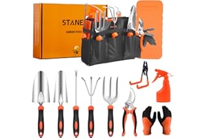 Stanew Gartenwerkzeughalter, Gartenwerkzeug-Set, Edelstahl,Gartenset Handwerkzeug für den Außenbereich, 13-teilig mit Aufbewahrungstasche