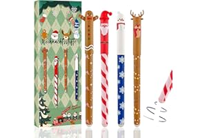 Flanliy Lot De 4 Stylo à Bille Effacable Noel 2025, Stylo Effacables ThèMe De NoëL Mignon, Stylos à Encre Gel EffaçAbles Noel 2025, Pour Enfants, éTudiants, éCole, Bureau