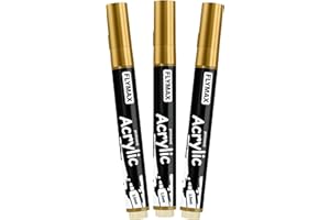 FLYMAX Pennarelli Paint Marker Oro 2,5 mm – Pennarelli Permanenti Oro Acrilici Marker Permanent Pen Acrylic, Media, Indelebili, Asciugatura rapida (confezione da 3)
