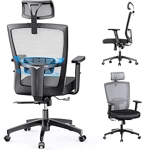 mfavour Ergonomisch Schreibtischstuhl Bürostuhl drehstuhl Computerstuhl mit Netz-Design-Sitzkissen, Verstellbare Wippfunktion, Armlehne, Sitzhöh, Kopfstütze Maximale Belastbarkeit 135 kg grau (Gray)