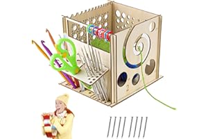 Demarsen bac à Fil en Bois, 15 x 15cm bac à Fil Tout-en-Un en Bois, Bol à Fil en Bois bac à Fil pour Laine Fil, support Fait Main avec Trous Cadeau pour Les Amateurs de Crochet