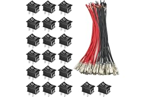 GTIWUNG 20 Pezzi Mini Interruttore a Bilanciere con Cavo da 15cm, 2 Pin SPST Mini Interruttore Barca Nero,Auto Interrutore Quadrato Per Auto Barca,Elettrodomestici 10A/125V, 6A/250V