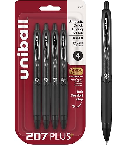 Uniball Signo 207 - Penne in gel retrattili, punta grassetto, 1,0 mm, 6 nero con 6 penne Uniball inchiostro blu (totale di 12 penne