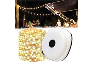 ‎HOIDOKLY Wasserdichte tragbare verstaubare Lichterkette für den Außenbereich, 2 in 1 LED Camping Laterne Mini Tragbare Camping Licht, USB Multifunktionales tragbares Campinglicht 10 Meter (Warm, Black)