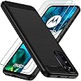 iVoler Cover per Motorola Moto G52 / Moto G82 5G con 2 Pezzi Pellicola Vetro Temperato, Fibra di Carbonio Nero Custodia in Mo