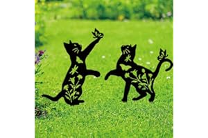 SUPERDANT 2Pcs Decoration Jardin Exterieur en Métal pour Chat Jouant avec des Chats Silhouette Noire Décoration Extérieure Deco Jardin en Murale en Cadeau