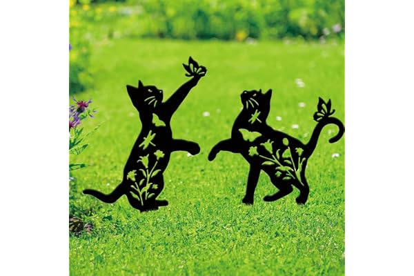 SUPERDANT 2Pcs Decoration Jardin Exterieur en Métal pour Chat Jouant avec des Chats Silhouette Noire Décoration Extérieure Deco Jardin en Murale en Cadeau