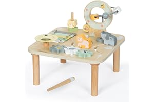 mamabrum Mesita educativa de Madera para niños – Juguete Musical 7 en 1 con murciélagos y Gong, Ruta motora, Rompecabezas sensorial de temática de la Selva