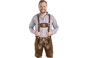 Schöneberger Trachten Couture Cazador Alpino de Hombres Pantalones de Cuero Tradicionales Incl. Tirantes - Pantalones Cortos de Cuero Tradicionales