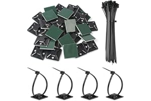 jatimdotin Bridas, 200 Piezas Bridas Plastico, Juego Soportes de Cables Autoadhesivo, Adhesivas para Bridas de Cables, Brida + Base Autoadhesiva, 150 mm Bridas para Cables Para Oficina, Hogar