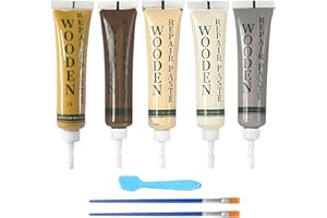 PLUVYZE Laminat Reparaturset, Holz Reparaturset, 5 Farben Holzmöbel-Reparaturset,mit Rührstab und Nylonpinsel, zum Ausbessern von Kratzern und Rissen an Holzschränken, Böden, Türen und Tischplatten