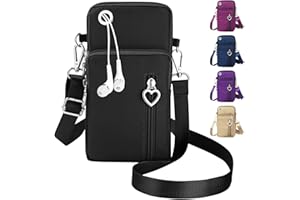 QXRXN Sac Téléphone Portable Femme Portefeuille, Oxford Tissu Pochette Bandoulière Femme, Petit Sac Bandouliere avec Prise casque, Sacoche Telephone Portable pour femmes (Black)