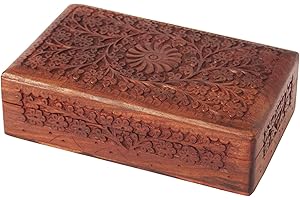 STOREINDYA STORE INDYA Handcrafted Wooden Jewelry Box for Men & Women - Floral Decorative Keepsake Treasure Chest, Multipurpose Storage Box, 20X13 CM