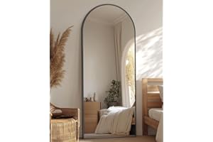antok Specchio per tutto il corpo, 147 x 45 cm, curvo, grande a lunghezza intera, specchio da parete con telaio in lega di alluminio e vetro infrangibile, specchio da pavimento per soggiorno