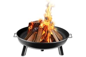 XINZI Braciere rotondo Ø 80 cm, ciotola in metallo in ghisa, braciere da giardino, braciere in metallo, con manico e 3 piedini rimovibili per esterni, per barbecue, campeggio, terrazza, balcone