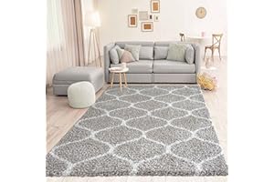 VIMODA Dywan z wysokim runem, wzór shaggy, marokański romby, dekoracja salonu, szary, kremowy, miękki, wytrzymały, etno, wymiary: 160 x 220 cm