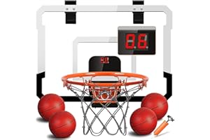 TEUVO Mini Canestro Basket da Camera con Punteggio Automatico Interno Esterno Canestro Basket Bambini 5 6 7 8 9 Anni per Casa Porta 4 Pallone Mini Hoop Basketball Regalo Giocattoli per Ragazzi Ragazze
