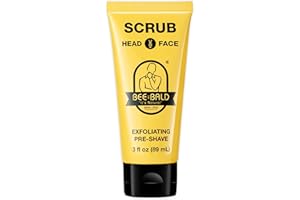 Bee Bald SCRUB Exfoliating Pre-Shave nettoie en profondeur et élimine la saleté obstruant les pores, le sébum et la peau sèche et squameuse, la préparant pour un «rasage de très près».