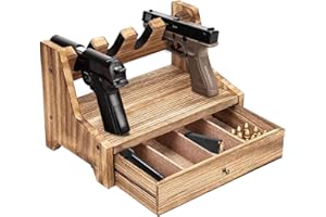 OUGPIU Pistolenregal Pistolen Aufbewahrung Fasst 4 oder 6 Pistolen,Massivholz Pistolenständer,Pistolensammelregal mit Schublade,Sichere Pistolenaufbewahrung,zur Pistolenpräsentation
