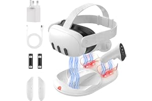 GEEKERA Charging Dock for Meta Quest 3, Magnetic Stand for Oculus/Meta Quest 3 VR Headset & Controllers, Fast Charging Station with 18W Power Adapter/LED Light/2 Rechargeable Batteries